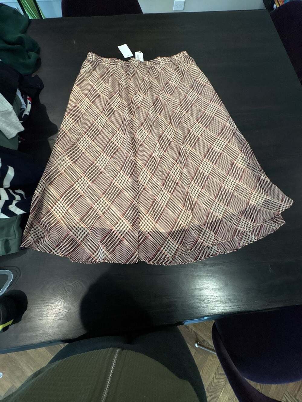 Neiman Marcus Plaid A-Line Midi Skirt Style Size XL stretch waist flair NEW